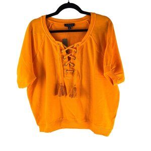 J. Crew Womens University Terry Short Sleeve Lace Up Shirt Orange L